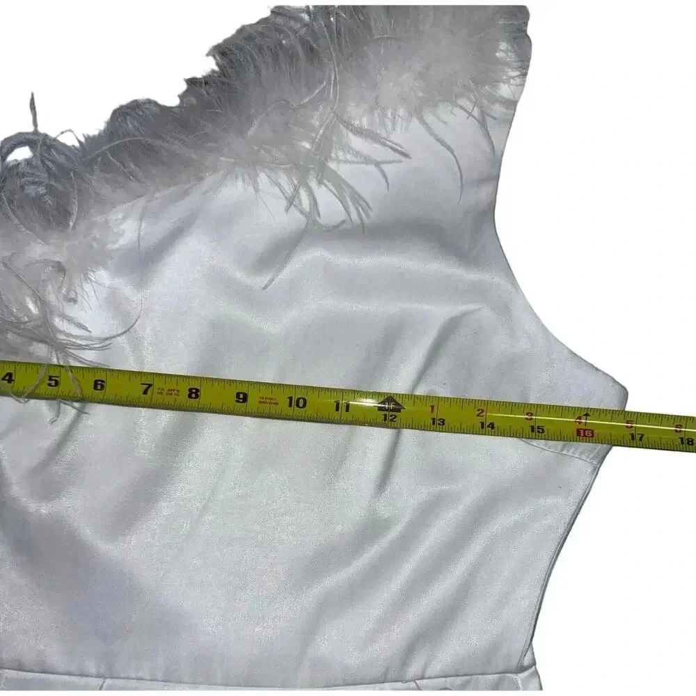 Altar’d State White Feather Trimmed Satin Mini Dress Size Medium Bridal - Picture 6 of 10